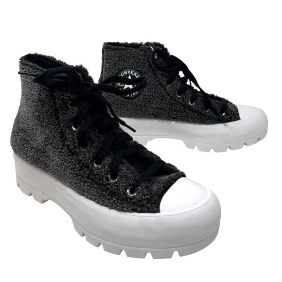 NEW Converse All Star High Top Sherpa Platform Lugged Cozy Womens Gray - Picture 1 of 11